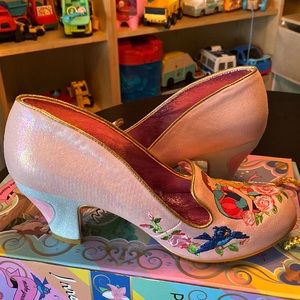 Irregular Choice Pink Embroidered Floral Bird Heels